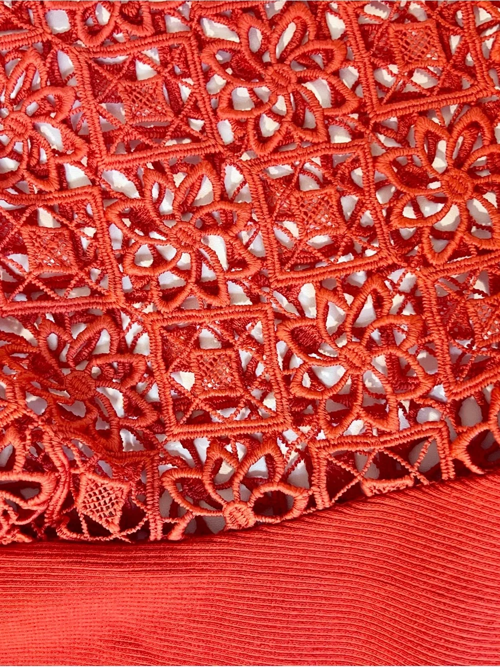 Anthropologie Maeve Red Orange Lace Crochet Balloon Puff Long Sleeve Knit Shirt